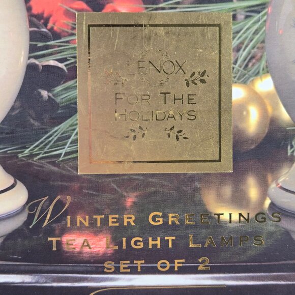Lenox For The Holidays Winter Greetings Tea Light Lamps Set of 2 Porcelain IOB - Picture 9 of 15